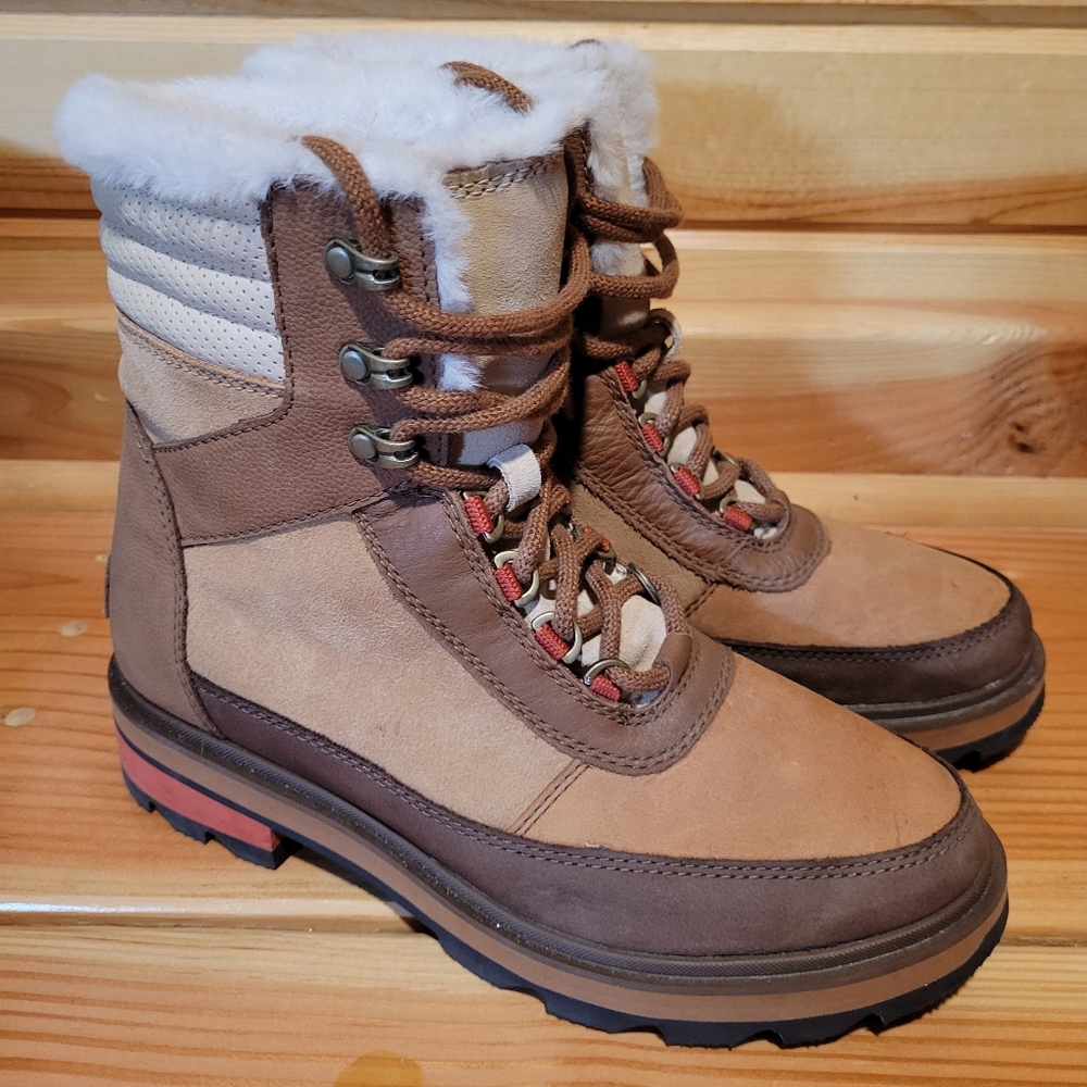 Sorel Lenox Lace Women's Tan and Brown Faux Fur Boots Waterproof 8.5
